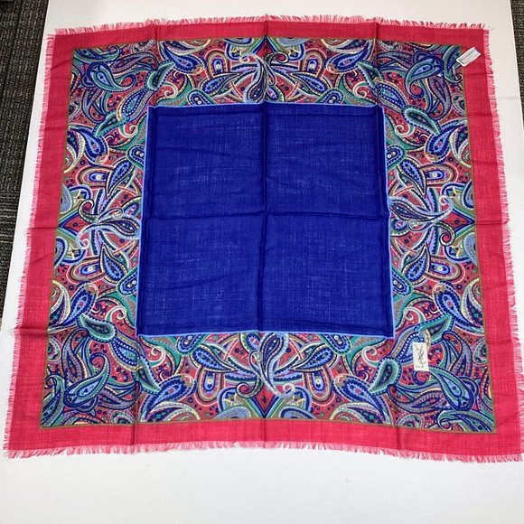 Vintage 70s Yves Saint Laurent Wool Paisley Polka Dot Fringed Scarf Fouard - Picture 3 of 5